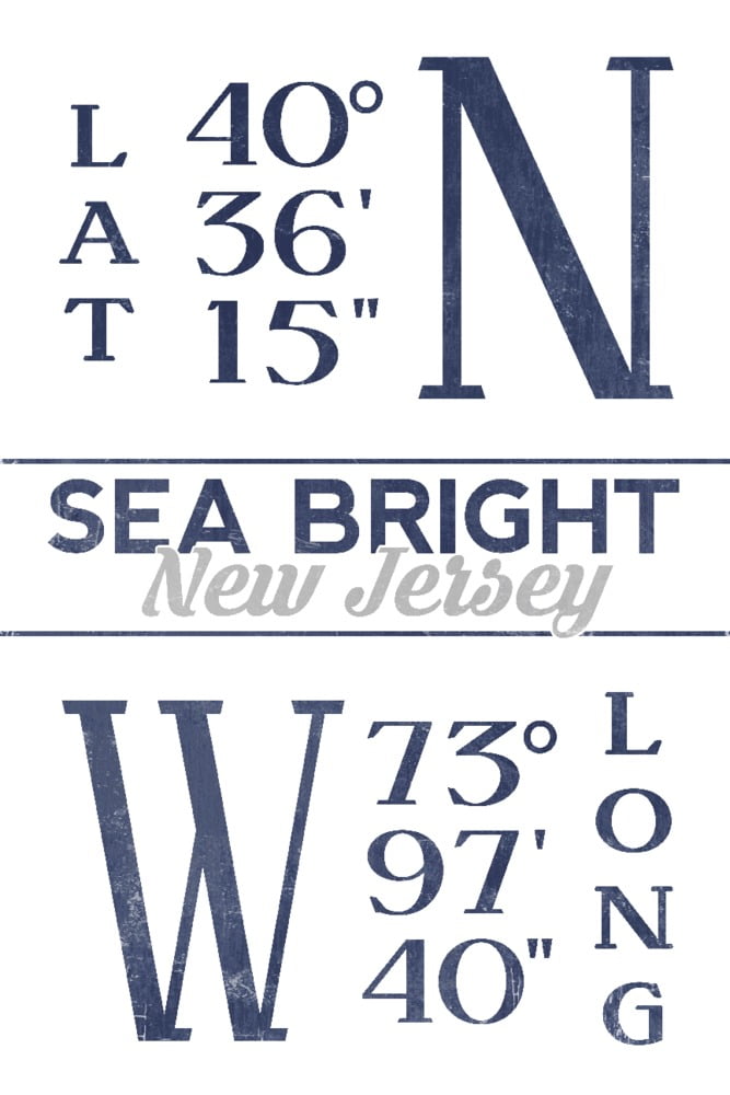 Sea Bright, New Jersey, Latitude and Longitude (Blue) (24x36 Giclee Gallery Art Print, Vivid