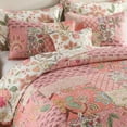 thumbnail image 2 of Nordmiex Patchwork Cotton Quilt Set Bohemian Pink Floral Bedding Set, King, 2 of 7