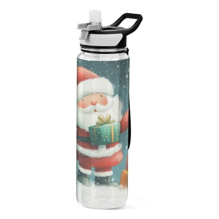 

Cute Santa Presents in Snow Christmas Transparent Sports Water Bottle with Straw BPA Free Tritan 32oz for Gym Camping