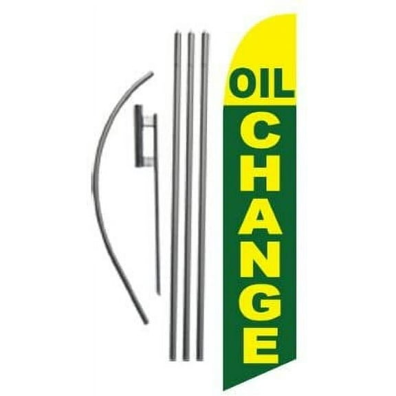 Oil Change Advertising Feather Banner Swooper Flag Sign with Flag Pole Kit and Ground Stake, Green & Yellow