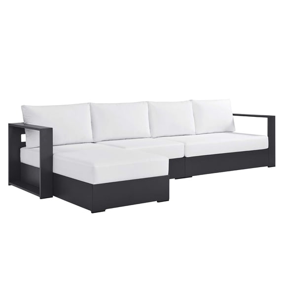 Modular Lounge Sectional Sofa Set, Gray White, Aluminum Metal, Outdoor Patio Balcony Cafe Bistro Garden Hospitality Restaurant, Modern Contemporary HB36641
