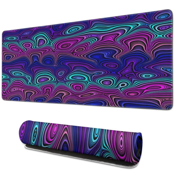 Tapis de Souris Thème Cercles Colorés Imperméable Antidérapant pour Bureau Maison Travail Gaming Tapis de Souris Base en Caoutchouc avec Bords Cousus 31.5x11.8 Pouces