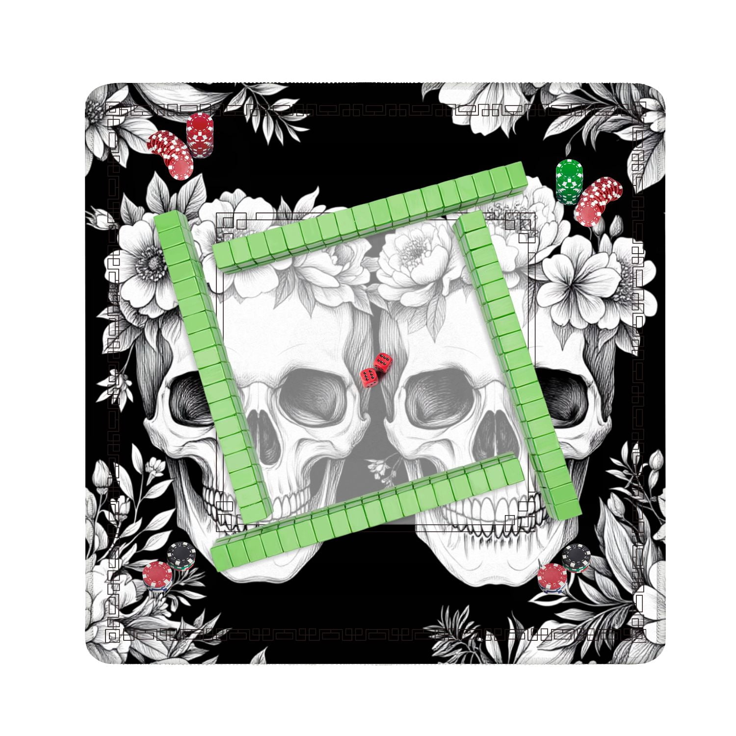 Mahjong Mat 31.5" x 31.5" seamless Wreaths garden flowers skulls Roses peonies Design for Non-Slip Noise Reduction American Mahjong Tiles Table Cover for Dominoes Poker Card Board Games Gift