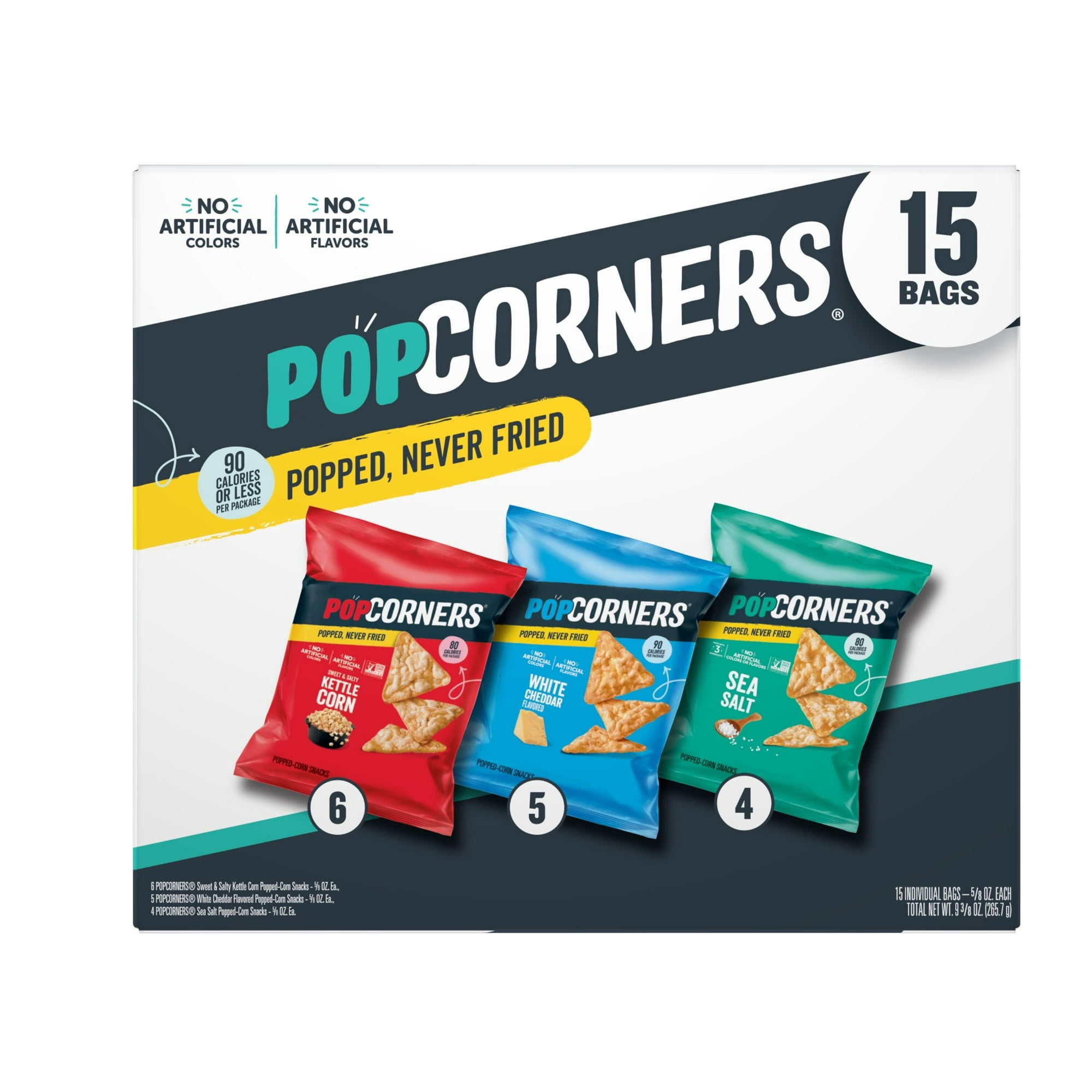 PopCorners Popped Corn Snack Chips, 3 Flavor Variety Pack, 15 Count Multipack