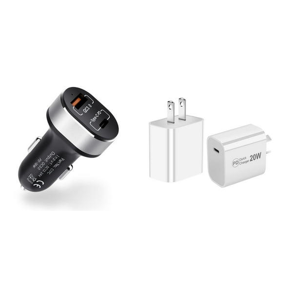 18W Dual-Port Car & Wall Chargers for AT&T Radiant Max (High Powered Fast Charging USB-C Power Delivery/USB-A Quick Charge 3.0)