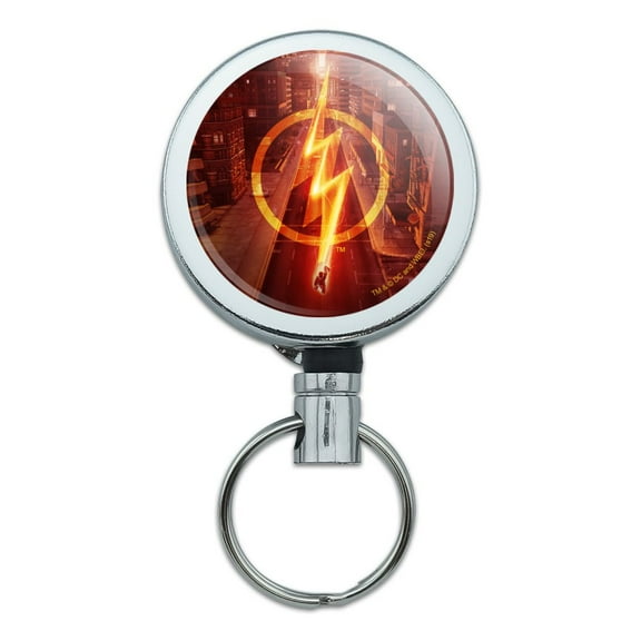 The Flash TV Series Lightning Streak Heavy Duty Metal Retractable Reel ID Badge Key Card Tag Holder with Belt Clip