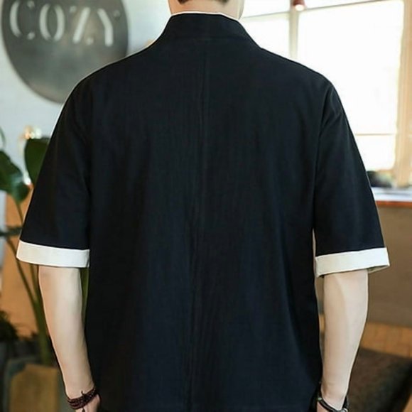 Kimono Cardigan Manteau à Manches Longues Multifonction Kimono Ample Design Finition Soignée Vêtements Homme Tenue d'Été Haori Traditionnel Noir 4TG