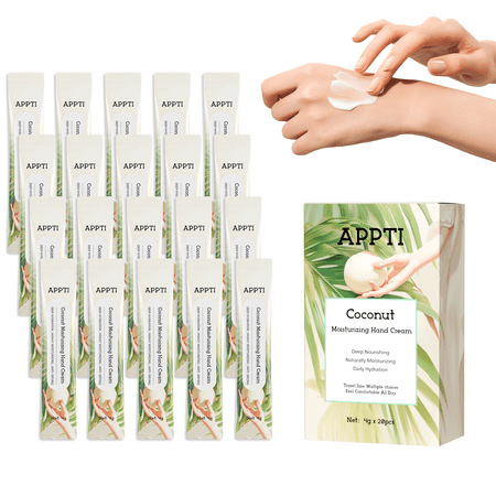 APPTI Coconut Moisturizing Hand Cream 4g×20Pcs Travel Size Single Use Hand Lotion with Shea Butter & Glycerin, Dry Cracked Skin Repair Hydrating Hand Moisturizer Daily Use