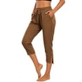 thumbnail image 2 of Capri Pants For Women Casual Capri Beach Vacation Drawstring Waist With Pockets Summer Cropped Capri Breathable Comfort Airport Travel Polished Look Brown XL, 2 of 6
