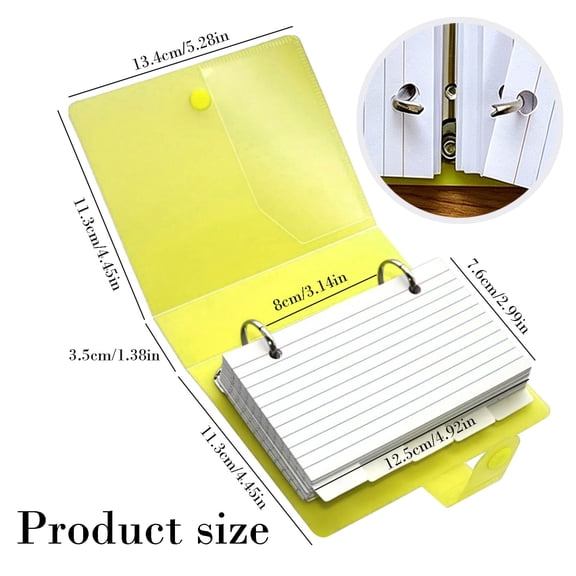 Clearance Under $1.49! 1PC 3x5 Lined Index Cards Set, Ring Holder with Dividers for Notes & Study, Plastic, for Organization, White, One Size