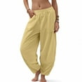 thumbnail image 2 of GEWSEY Women Cotton Pants Wide Leg Pants Casual Loose Baggy Elastic Waist Beach Palazzo Harem Pants (Yellow, S), 2 of 7