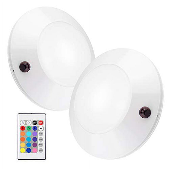 BIGLIGHT Battery Operated Wireless LED Ceiling Light, Remote Controlled, 16 Color Changing Mood Light, Hallway Lighting, Dimmable Night Light for Shower Closet Bedroom Corridor Bathroom, 2 Pack