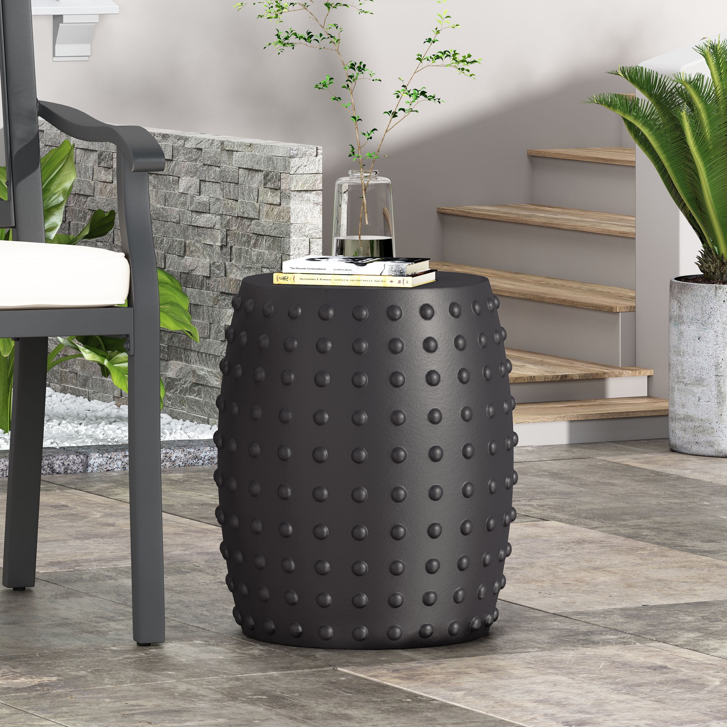 Lintz Lightweight Concrete Outdoor Side Table, Matte Black