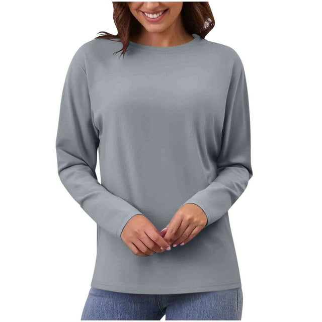 Hauts à Manches Longues pour Femmes Tenues d'Automne pour Femmes Hauts à Manches Longues pour Femmes Vêtements d'Hiver pour Femmes Chandails à Col Rond pour Femmes Hauts Noirs à Manches Longues pour Femmes
