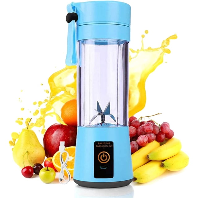 Batidora portátil, mezclador personal de frutas y hielo recargable con USB, mini licuadora para batidos, jugo de frutas, batidos de leche, 13 onzas, seis cuchillas 3D para una gran mezcla (azul) Genérico HM-03