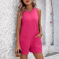 thumbnail image 2 of Women's Jumpsuits 2026 Casual Solid Summer Romper Sleeveless Crewneck Short Pants Romper with Pockets - Summer Romper Short Jumpsuits Wide Leg Overalls Casual Beach Vacation Outfits Hot Pink S, 2 of 7