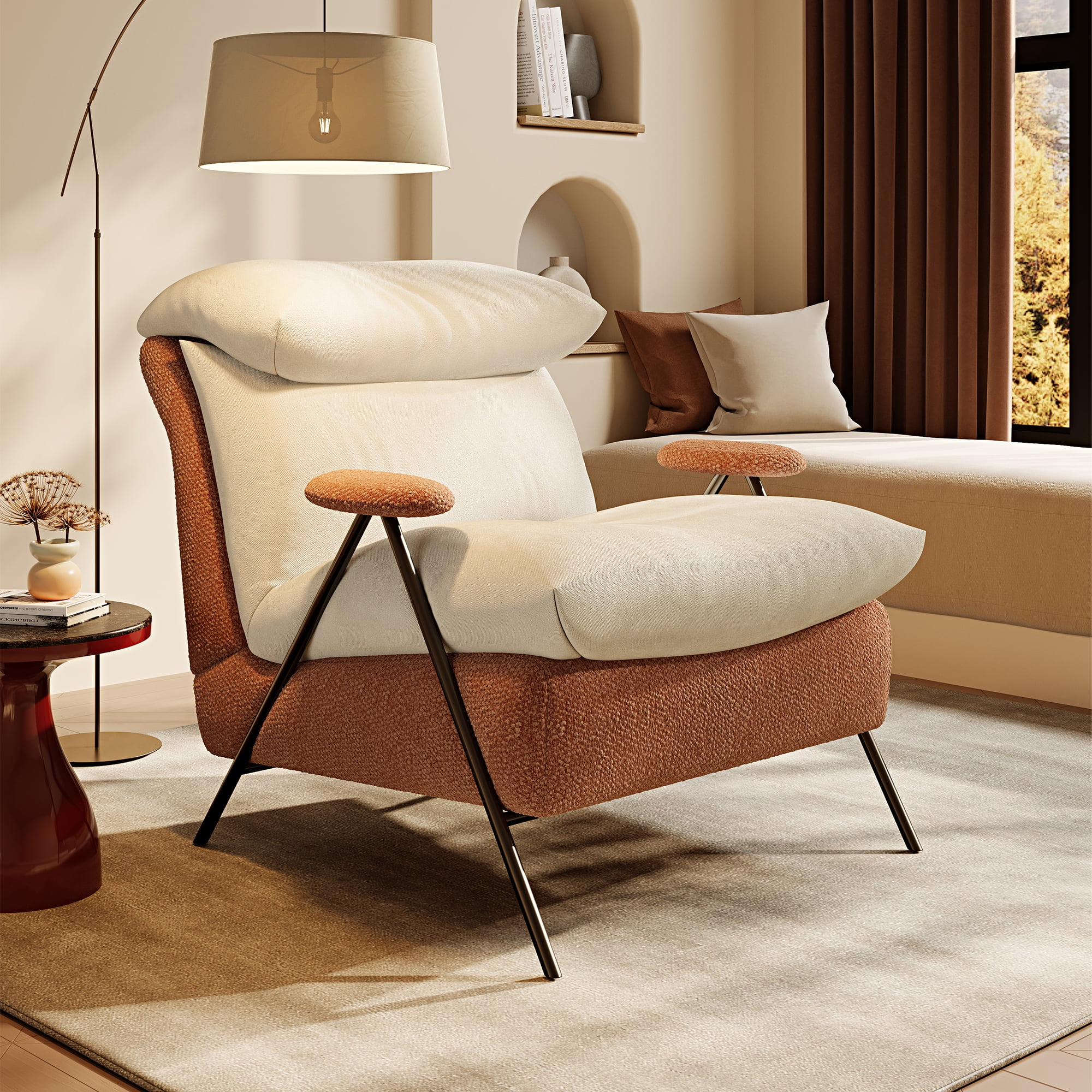 GARITIN Accent Chair and Reading Chair 31.8 Inch, Solid Wood Frame Lounge Chair with Chenille and Plush Upholstery for Living Room Bedroom, Beige