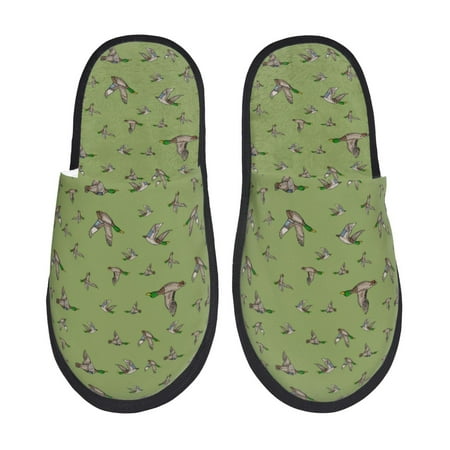

Qokaie Mallard Duck Print Fuzzy Slippers for Women – Soft Plush Indoor Slippers with EVA Sole Cozy and Comfortable for Home and Travel-Medium