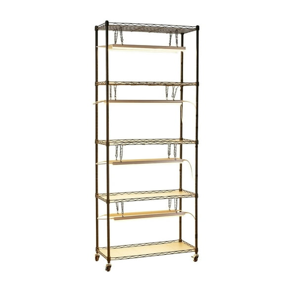 Plant Shelf with Grow Light, 5-Tier Indoor Plant Stand 71" Tall, Rolling Plant Rack with 4/9/14H Timer, 80W Full Spectrum LED Grow Lights, Seed Starting Flower Display