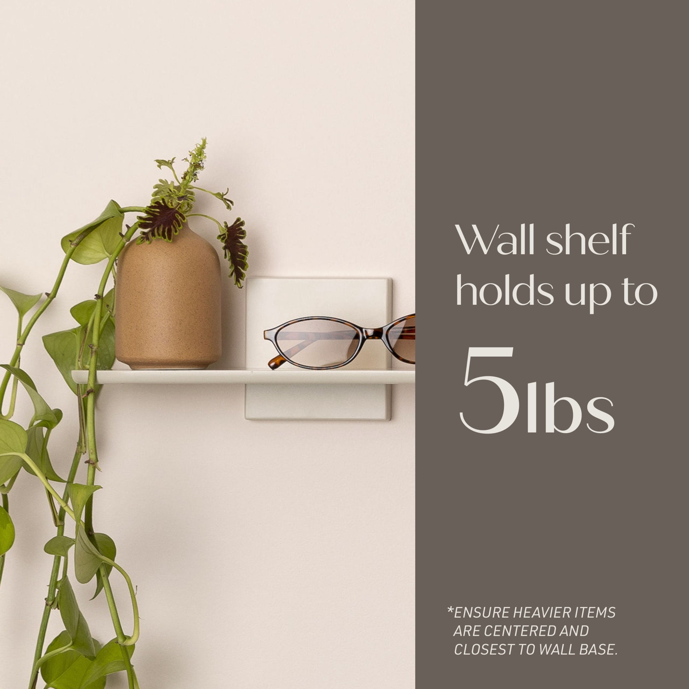 Command Decor Metal Wall Shelf, Light Beige, Holds 5 lbs, 1 Shelf, 8 Large Adhesive Strips