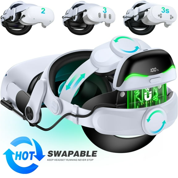 AgbbKmm Adjustable Headstrap for Meta Quest 2 & Quest 3/3S with 6700mAh Rechargeable Battery Pack–Comfortable & Extended Battery Power