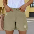 thumbnail image 2 of Wyobmus Jean Shorts for Women Stretch Denim Hot Pants Ladies High Waisted Flat Front Distressed Ripped Casual Denim Shorts with Pockets Khaki, 2 of 5