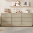 thumbnail image 6 of SICOTAS 103.4" Wide 12 Drawer Modular Rattan Dresser,Extra Long Dresser with Rattan Chric & Pop-up Drawers for Bedroom Living Room, Sand Oak, 6 of 12