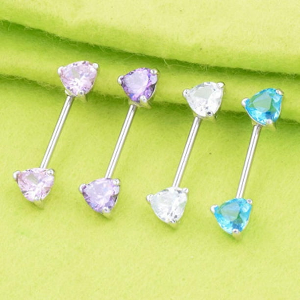 Pendiente/Piercing Para Pezón De Acero Quirúrgico Con Doble Corazón Y Cristal - Barra 14g (1.6mm)