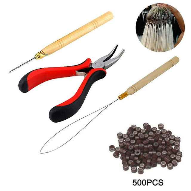 Kit de herramientas para extensiones de cabello, alicates para quitar extensiones de cabello, gancho para tirar, 500 piezas (marrón) JAMW Sencillez