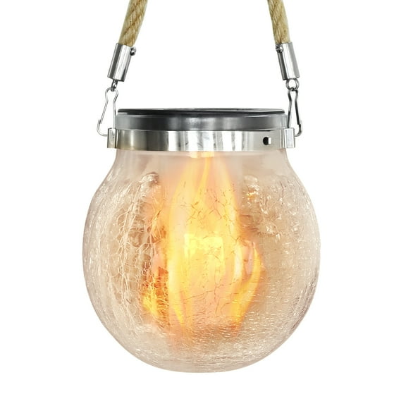 RVPOZWER Solar Mason Jar Lights Outdoor, Crackle Glass Flame Lanterns, Waterproof Solar Garden Decor for Patio, Yard, Tree, Christmas