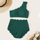 thumbnail image 3 of Traje de baño de 2 piezas para mujer, trajes de baño para mujer, conjunto de traje de baño de dos piezas de un solo hombro y cintura alta con dobladillo ondulado para mujer., 3 of 6