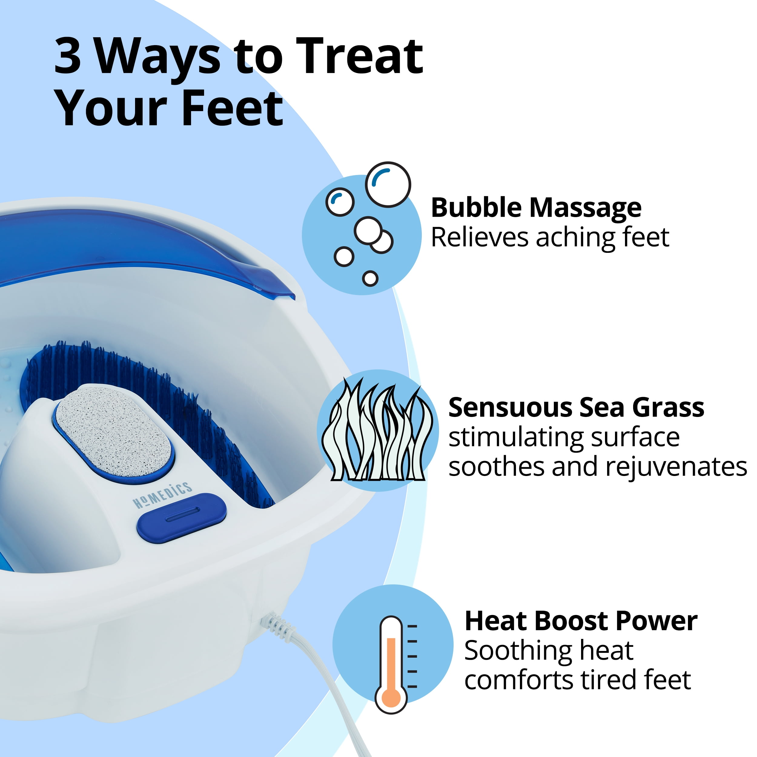 HoMedics Bubble Bliss Elite Foot Spa with Heat, Massage, Temp Control, Warming, Heating Features, Removable Pumice