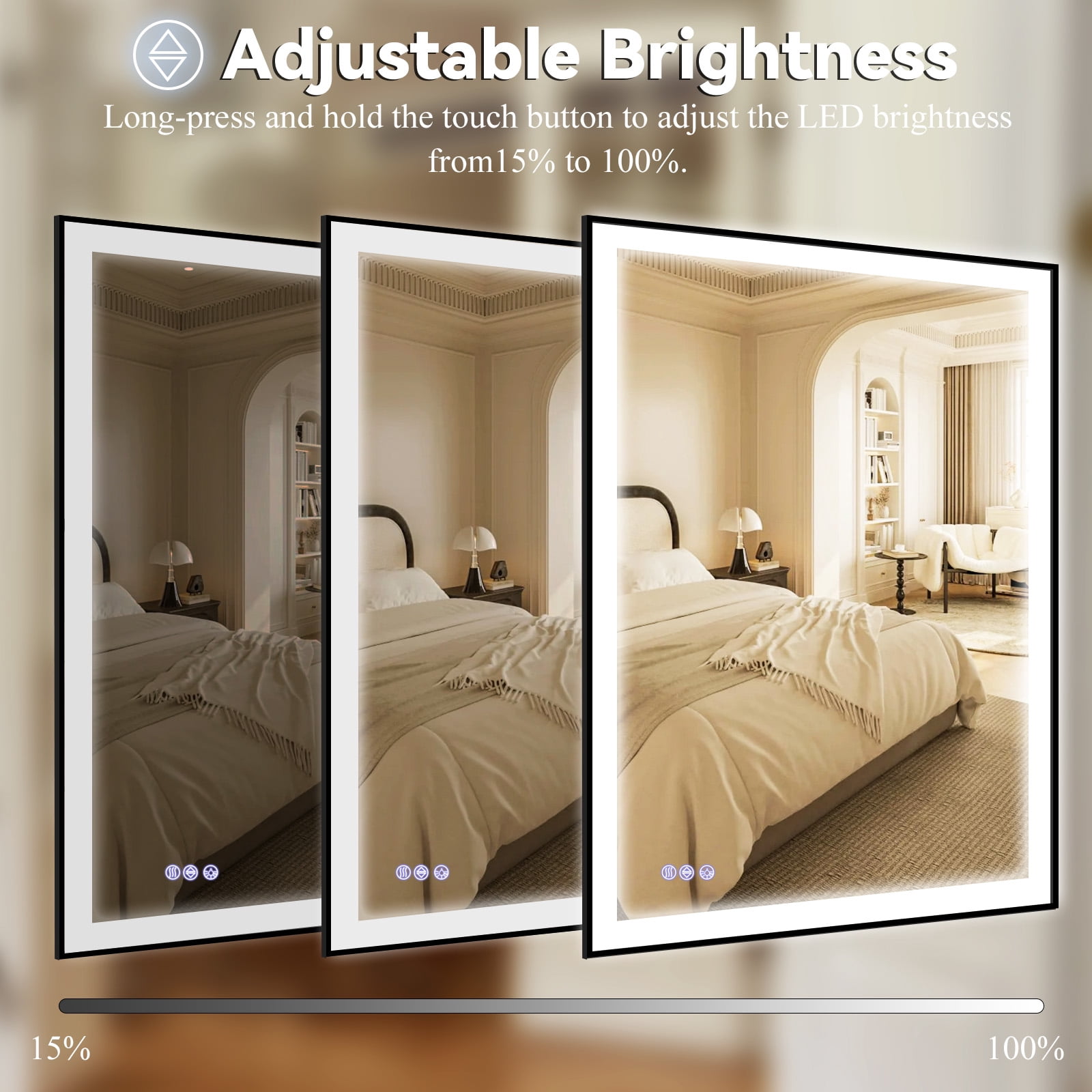BEAUTYPEAK 28"x 36" LED Bathroom Vanity Mirror with Dimmable 3 Color Modes, Black