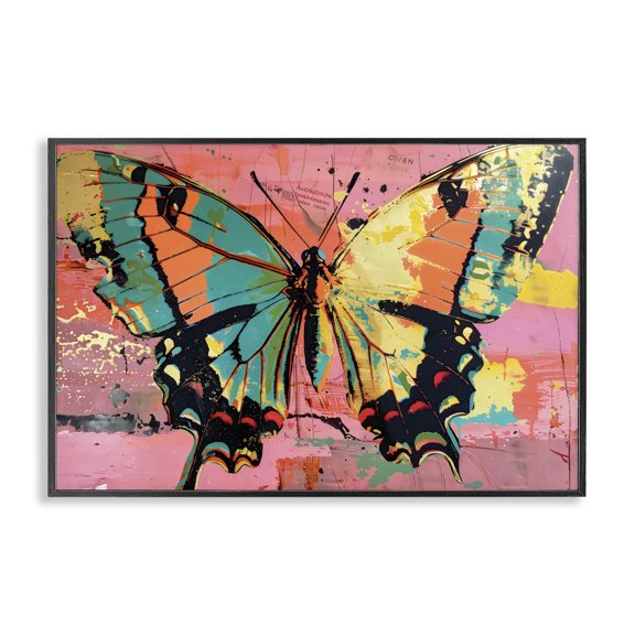 Stupell Industries Contemporary Retro Butterfly over Abstract Pink Black Framed Giclee Art, 18 x 12, by LSR Design Studio