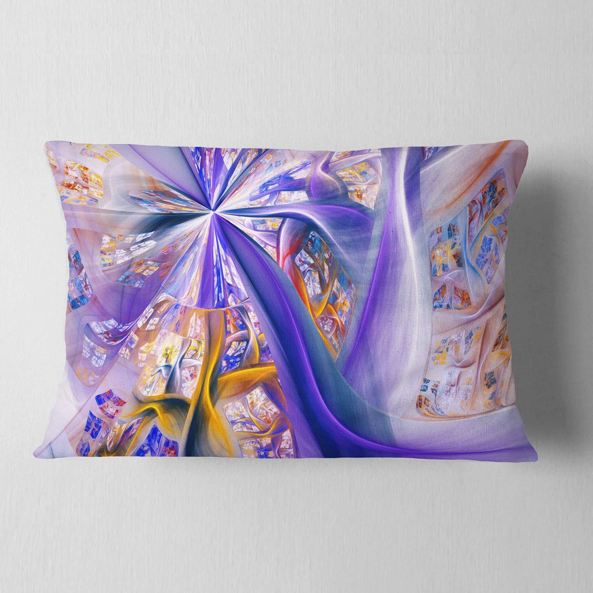 Designart Purple Yellow Fractal Curves - Abstract Throw Pillow - 12x20