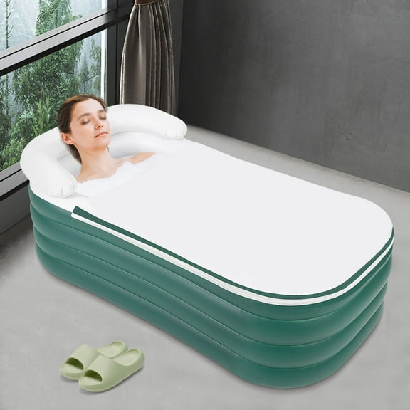 KarweuSu 8201 4-Layer Inflatable Bathtub, Dark Green, Thickened PVC, 50.84in x 32.28in, 50.2gal