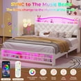 thumbnail image 4 of Full Size Girls Bed with LED Lights and Charging Station, Princess Bed Frame with Storage Headborad, Beige Platform Bed, No Box Spring Needed Noise-Free Easy Assembly, 4 of 8