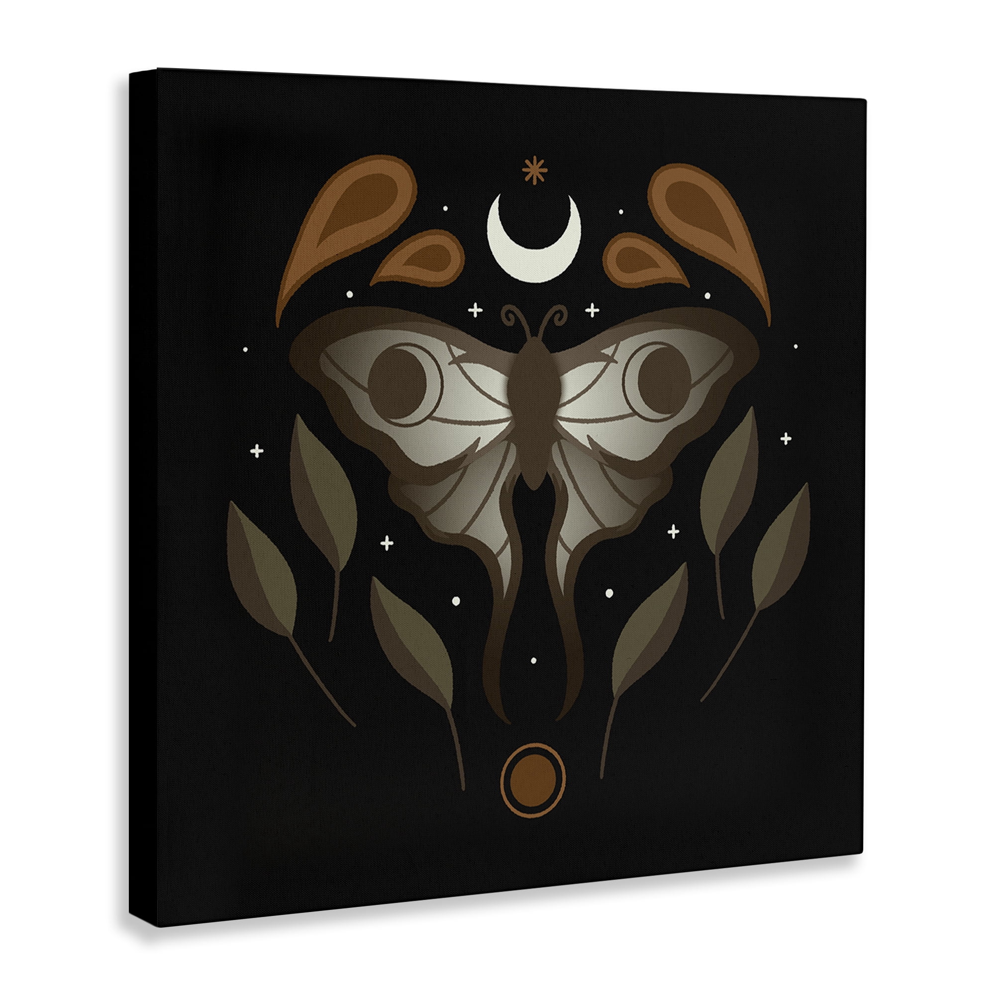 Stupell Industries Celestial Moth & Leaf Sprigs Animals Painting Wrapped Canvas Art Print Wall Art, 36 x 36