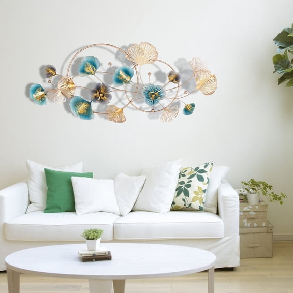 3D Golden Ginkgo Leaf Wall Hanging Decor with Frame, Modern Luxury Metal Art Wall Sculpture for Living Room, Office, Study