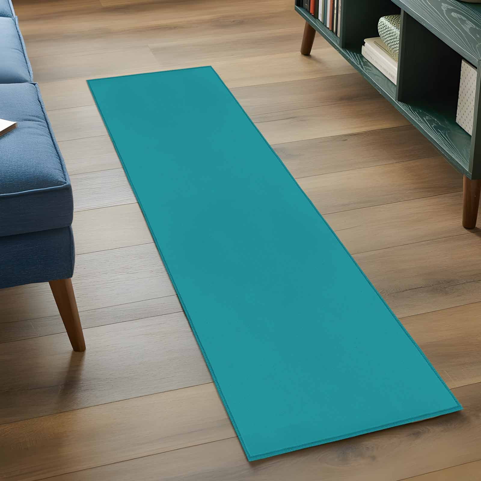 Teal Area Rugs 2x6 for Kitchen Runner Rug, Farmhouse Solid Turquoise Color Modern Art Non Slip Washable Rug Runner, Low Pile Indoor Floor Carpet Mat Bathroom Rugs for Bedroom, Kids Room