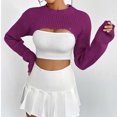 thumbnail image 2 of ShomPort Women Crochet Knit Crop Sweater Cover up Shrug Long Sleeve Crew Neck Casual Loose Cropped Smock Tops, 2 of 4