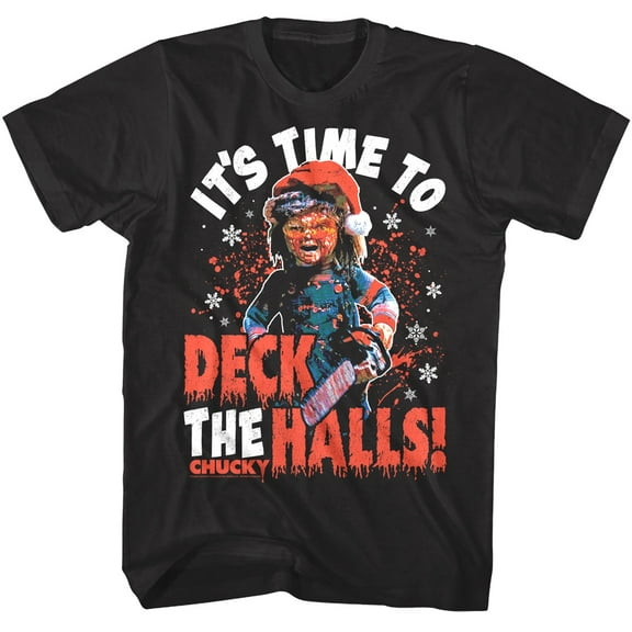 Chucky It's Time to Deck the Halls Men's T Shirt (Black, Adult2XL)