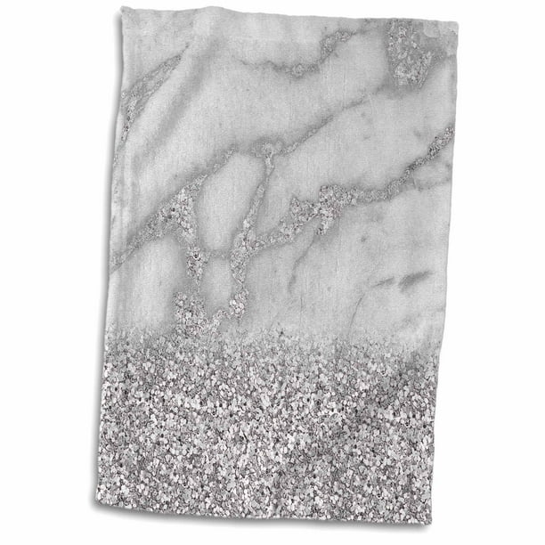 3dRose Luxury Grey Silver Gem Stone Marble Glitter Metallic Faux Print