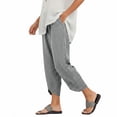 thumbnail image 5 of Mifsaly Striped Linen Pants Women Smocked High Waisted Casual Summer Pant Tulip Hem Detail Lightweight Flowy Beach Vacation Boho Clothes with Pockets Gray,XXL, 5 of 6