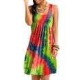 thumbnail image 3 of Vestido corto Vestido plisado sin mangas con estampado tie-dye, amarillo fluorescente, 5XL kenally AP002087-32, 3 of 7