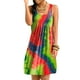 thumbnail image 3 of Vestido Corto Con Estampado Tie-Dye Vestido Sin Mangas Plisado, Amarillo Fluorescente, M seitruly AP002087-26, 3 of 7