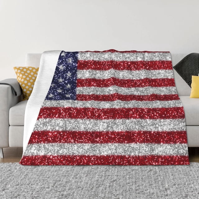 Fotbe America Flag Glitter Manta de Franela con Estampado, Manta Ultrasuave para Cama, Sofá, Auto, Hipoalergénica y Antibolitas-80"x60"