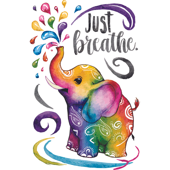 Just Breathe Colorful Elephant Quote Positive Life Motivation Inspiration Quotes Saying Wall Art Sticker Designs Vinyl Stickers For Home House Walls Rooms Windows Bedroom Decoration Size (24x28 inch)
