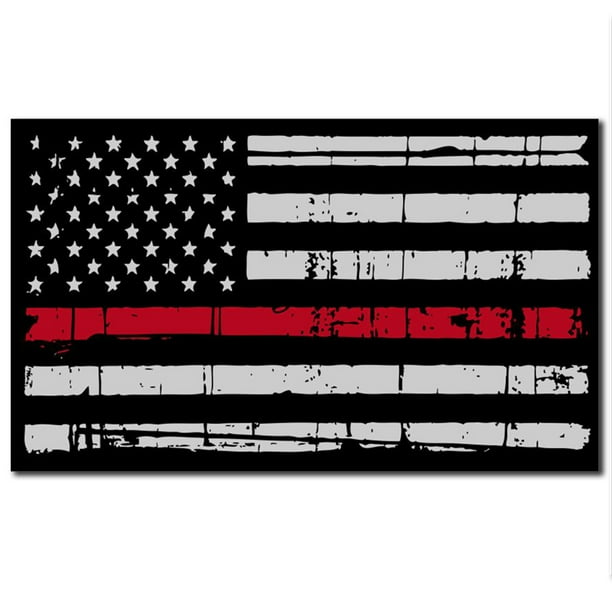Red Line Fire Dept. Distressed American Flag Tattered Sticker Decal