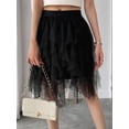 thumbnail image 2 of Women Tulle Skirts Midi Long Fairy Skirt Tutu A-Line Mesh Layered High Elastic Waist Skirts Black S, 2 of 7